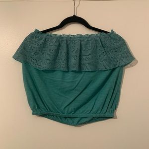 Blue/Green strapless crop top. Size Medium